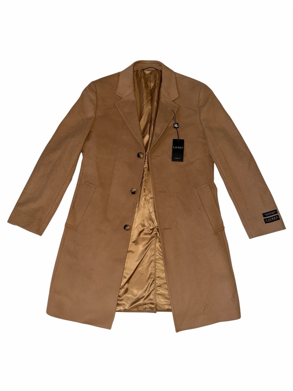 NWT Lauren Ralph Lauren Luther Men's Camel Wool Blend Topcoat Overcoat MSRP $495 - Picture 7 of 7